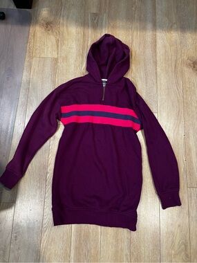 Girl’s Hooded shirt dress  with Chest Stripes - Burgundy